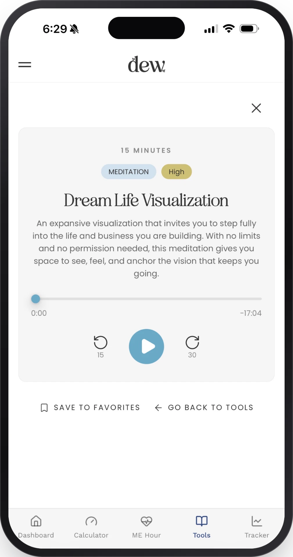 DEW Tools meditation resource on a phone